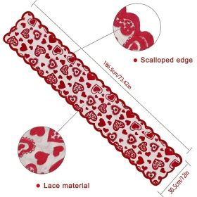 1pc Valentines Day Decorations Table Runner, 13 X 72 Inch Lace Heart Table Runner For Wedding Party (Option: red)